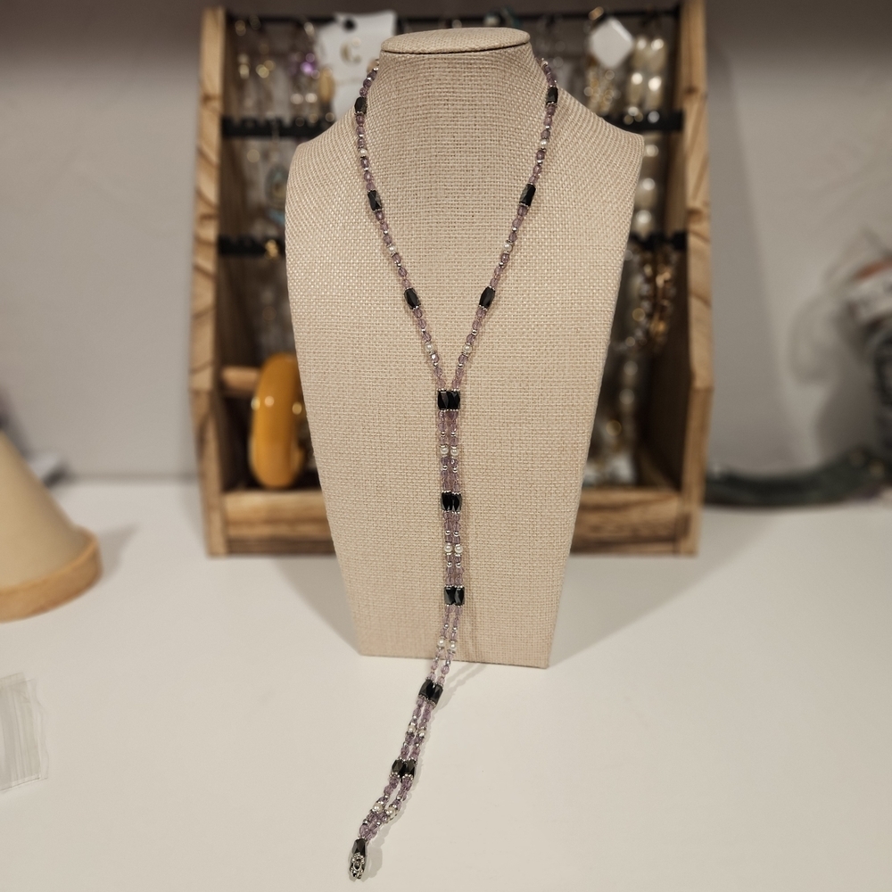 Magnetic Black Purple Faux Pearl Beaded Necklace Health Wellness Jewelry